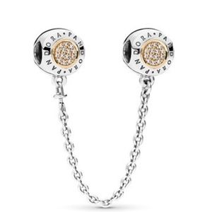 Pandora logo two tone 14k gold and silver safety chain